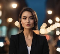 young business woman standing in the city at night